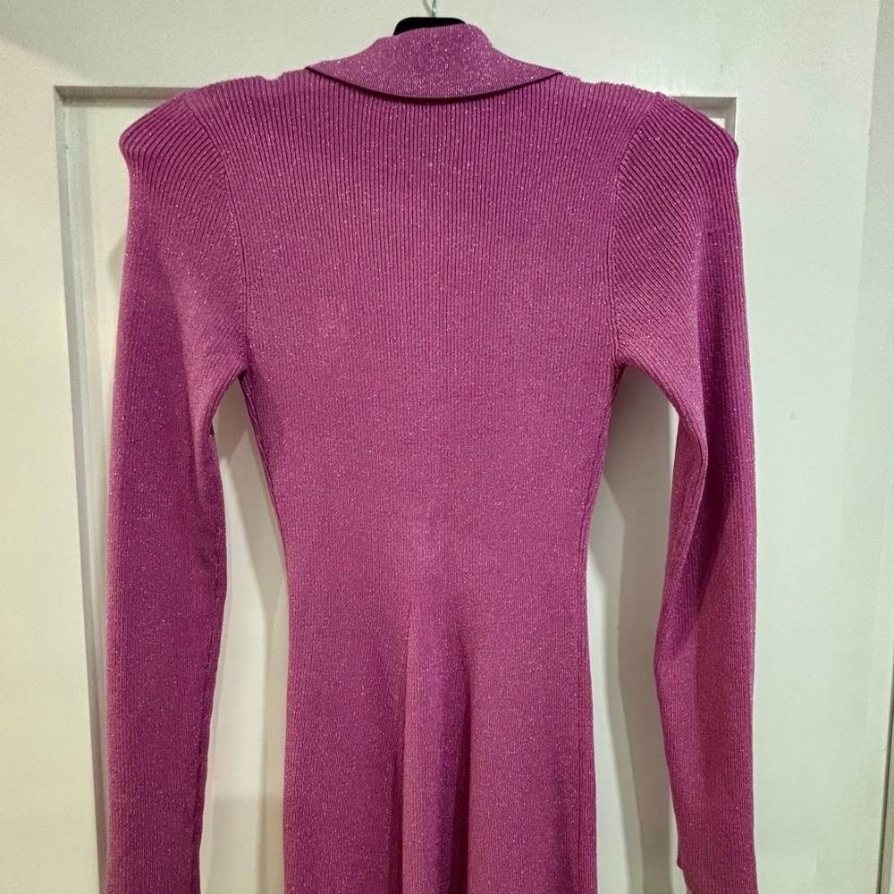 Pink Long Sleeve Collared Top 
Pink lurex long sleeve mini flared polo dress - Picture 11 of 14